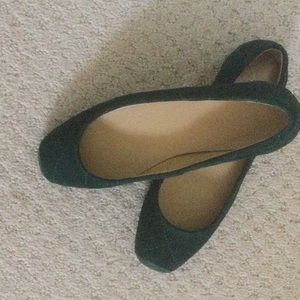 Green quilted, suede flats